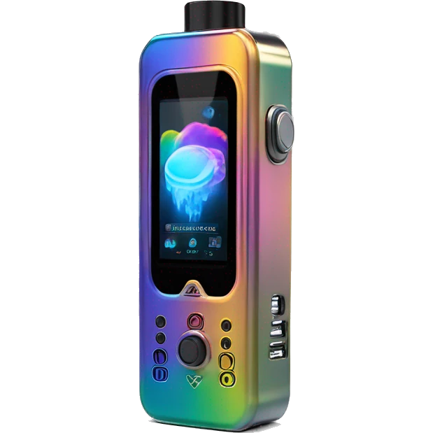 Realistic isolated rainbow metallic geekvape touch screen Zeus vape device. emoji