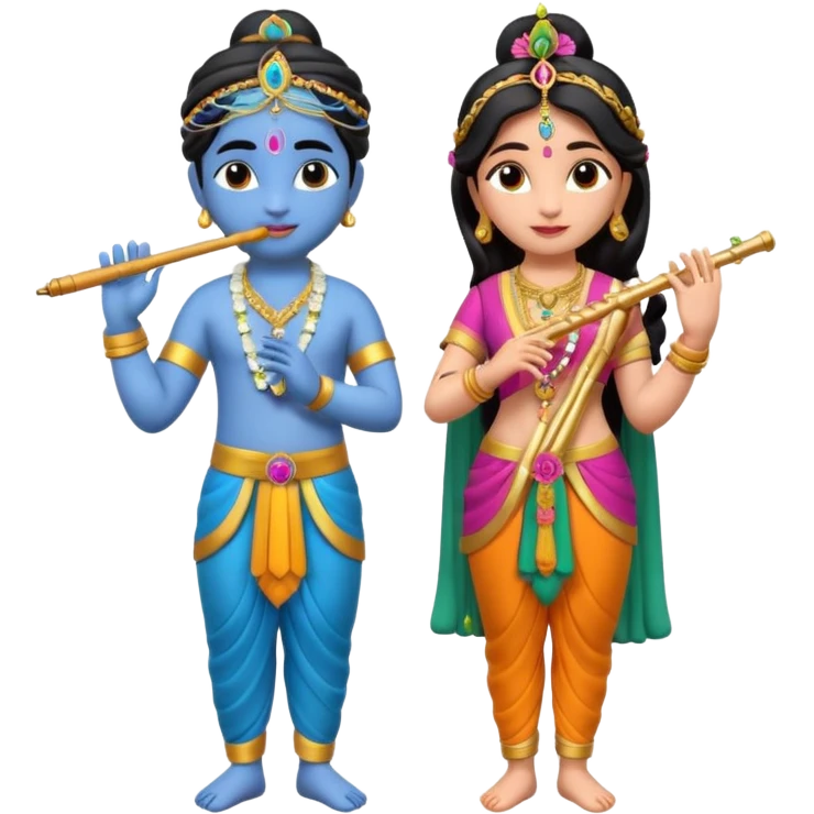 3d Krishna and Radha cute standing together with fuet emoji