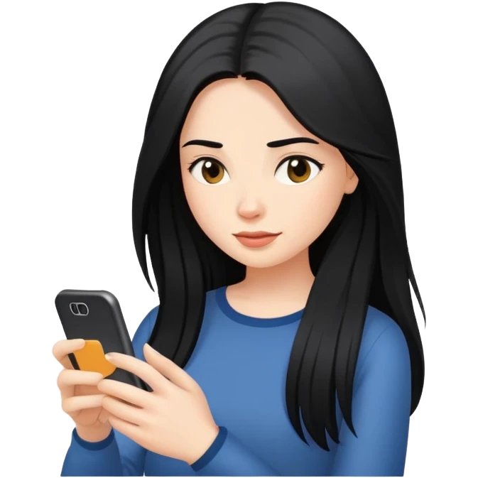 woman with black long hair texting on her phone emoji