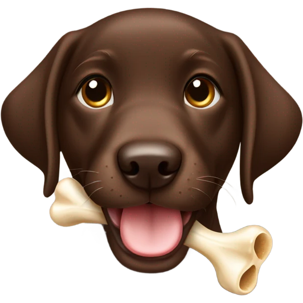 Chocolate lab puppy celebrating success with bone emoji