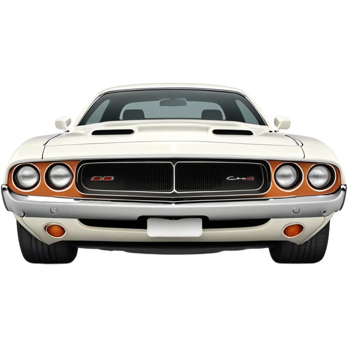 Classic white 1971 Dodge Challenger, perfect 30-degree angle view, highly detailed front grille and headlights, clean all-white exterior, authentic muscle car lines, iOS emoji style emoji