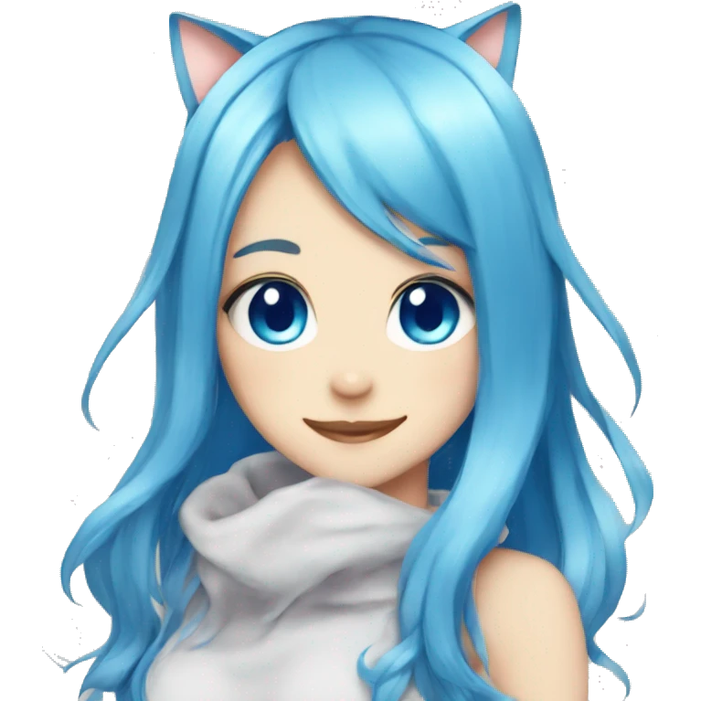 Anime catgirl blue hair, blue eyes, long hair emoji