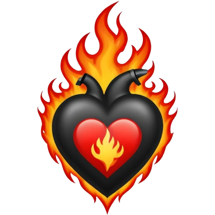 Black and red heart with flames tattoo style emoji