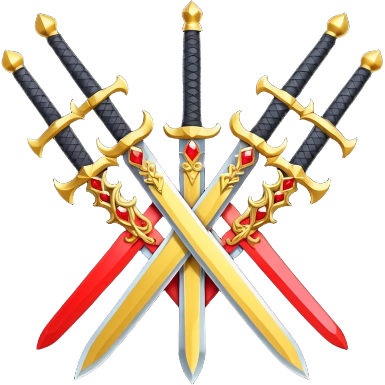 Fully yellow royal two swords crossed fiery with red gems emoji