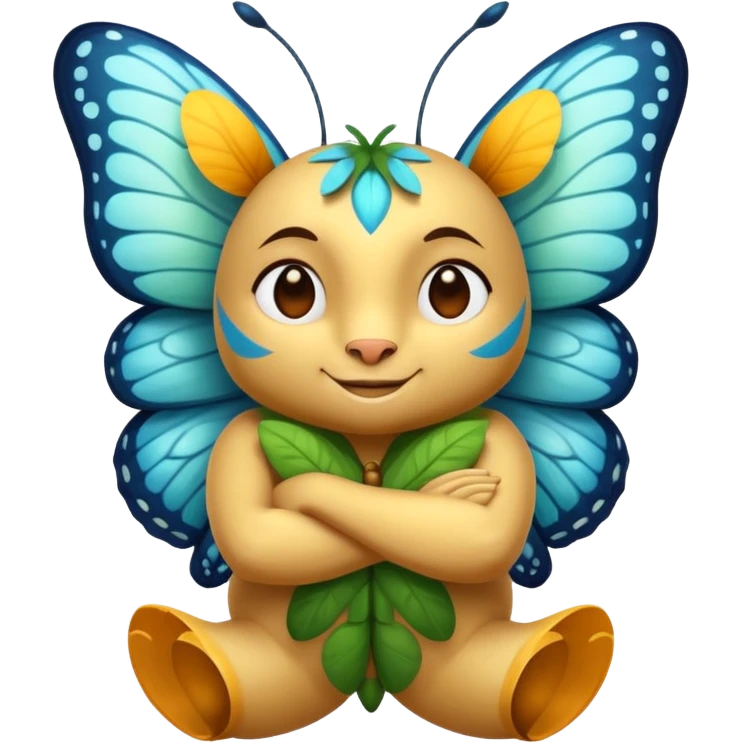 forest spirit character arms crossed confident smirk butterflies around emoji
