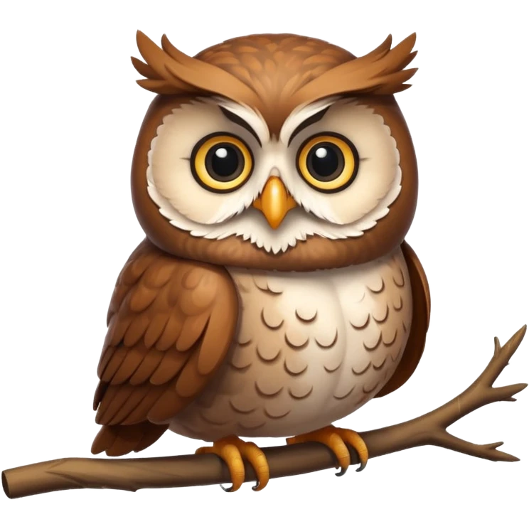 A chubby owl perched on a branch, sporting a fluffy feathery beard and looking very wise yet cute.




















 emoji