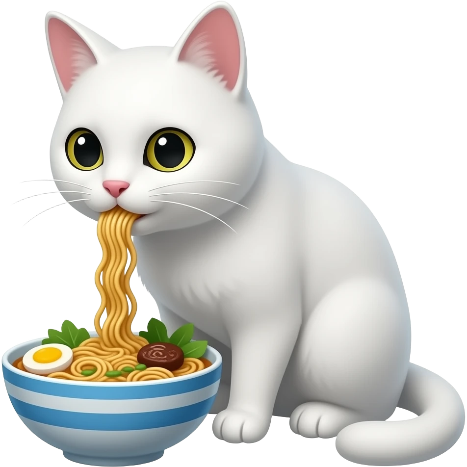 white cat eating ramen emoji