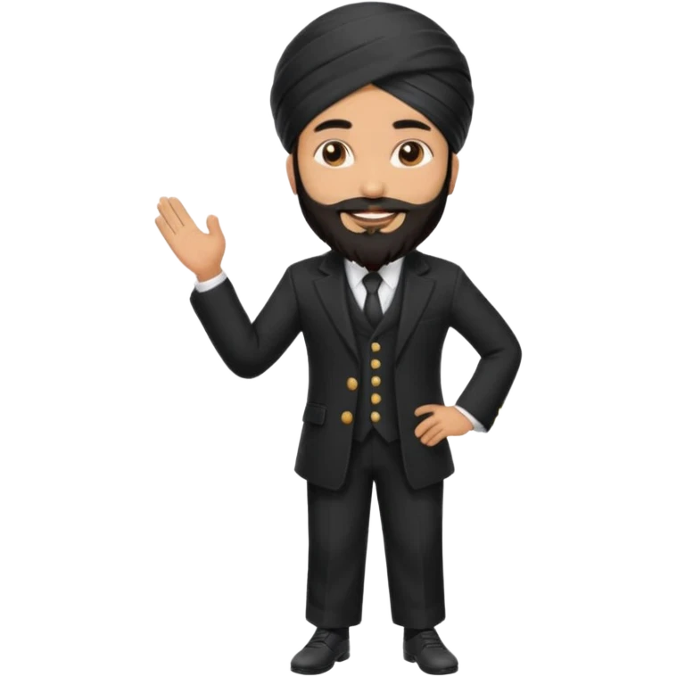 Sikh man with turban styled in a premium black coat pant suit with emoji