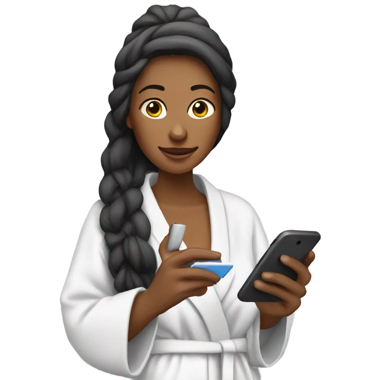 woman in a bathrobe texting  emoji