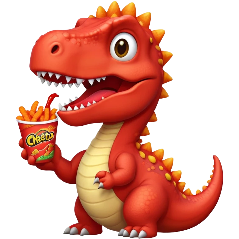 Dinosaur with a cool red shirt with hot Cheetos ￼￼ emoji