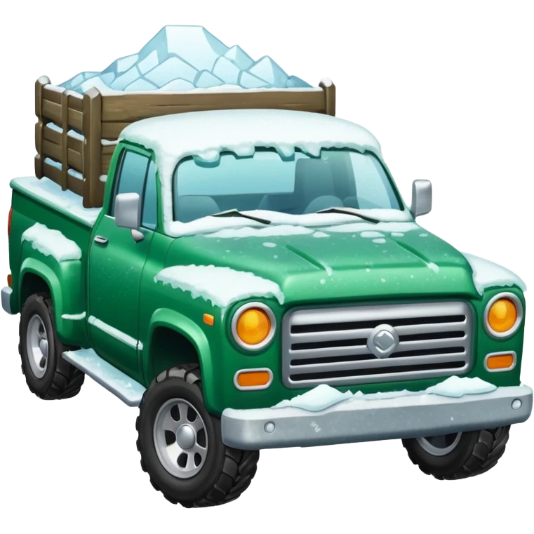 green pickup truck filled with snow emoji