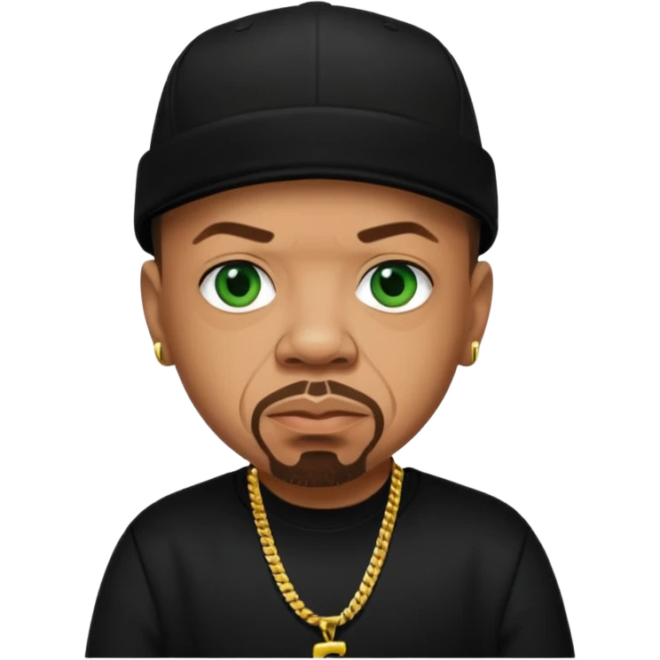 Ice T, Rapper with tan skin, green eyes, dark brown hair, black outfit emoji