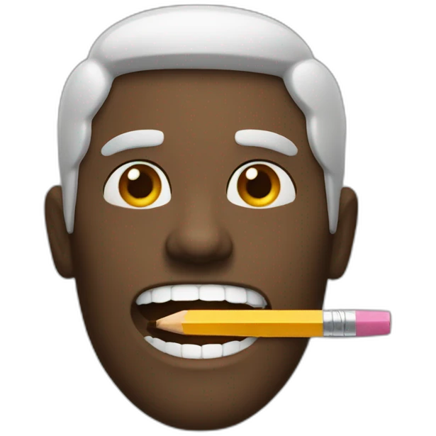 a man with a pencil in his teeth emoji