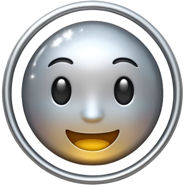 Silver chrome sparkle emoji, iOS emoji style, minimal shape, glossy metallic shine, clean background, smooth lighting emoji
