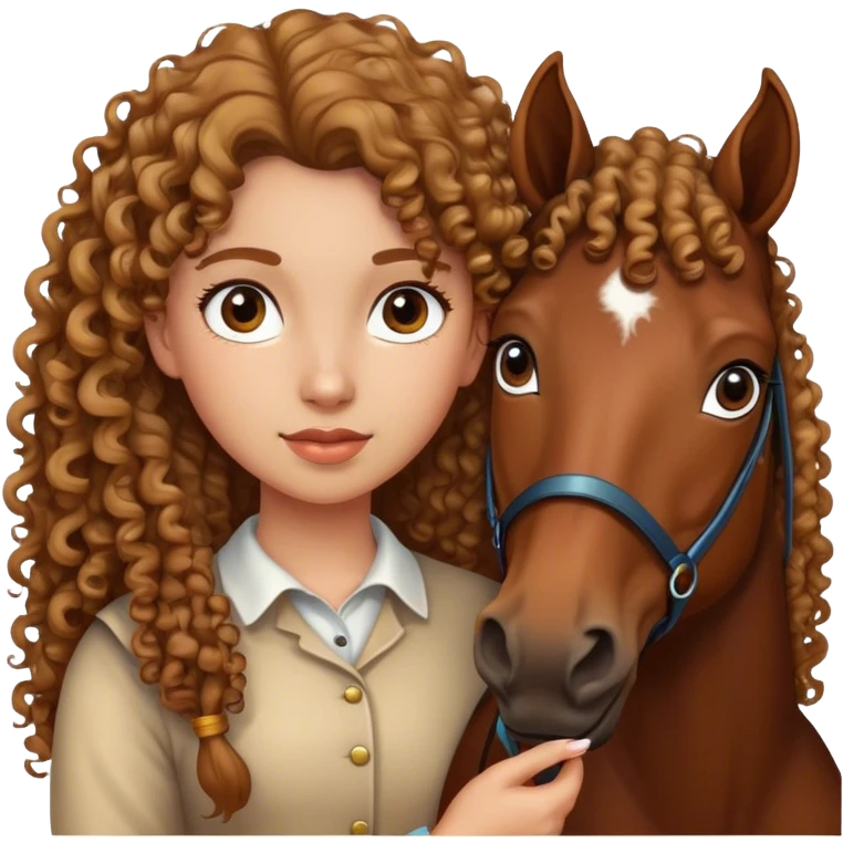 Girl with curly hair and a brown horse emoji
