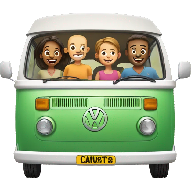 happy and smiling family in vw combi camper van emoji