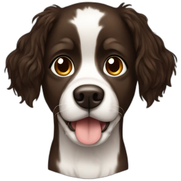 Graphic designer dark hair with brown white dog emoji