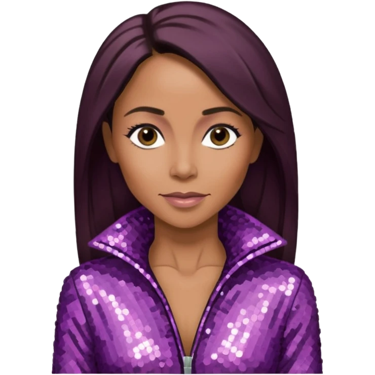 Jada Pinkett Smith with long dark brown hair, mauve sequin outfit emoji
