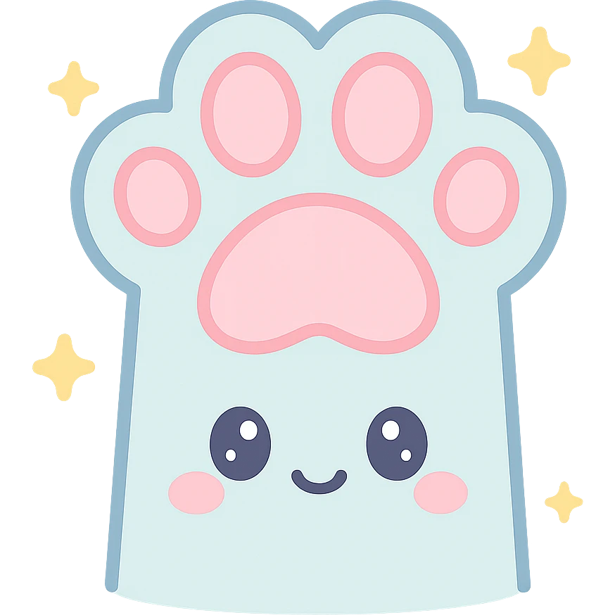 fluffy paw, kawaii style, big pads, sparkles, blue and white emoji