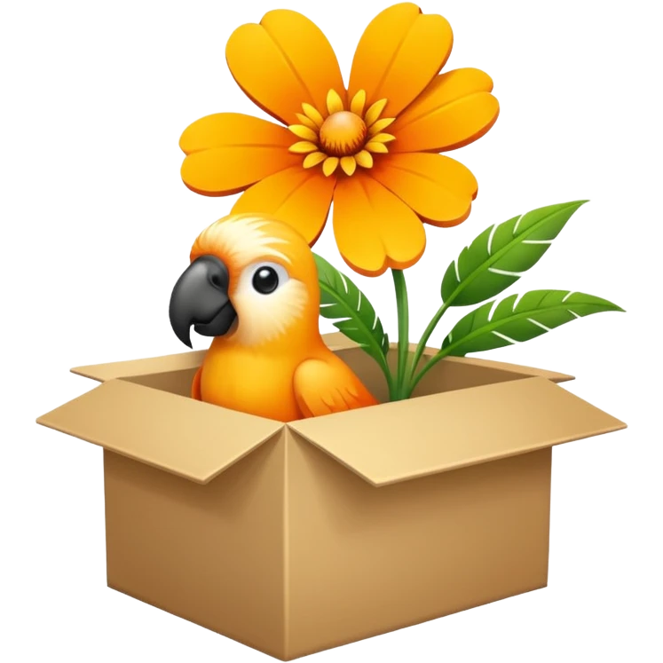 bitte ein bild von einem eistee mit papageiblumengeschmack aber mit so einer box und draußen eine papageiblume emoji