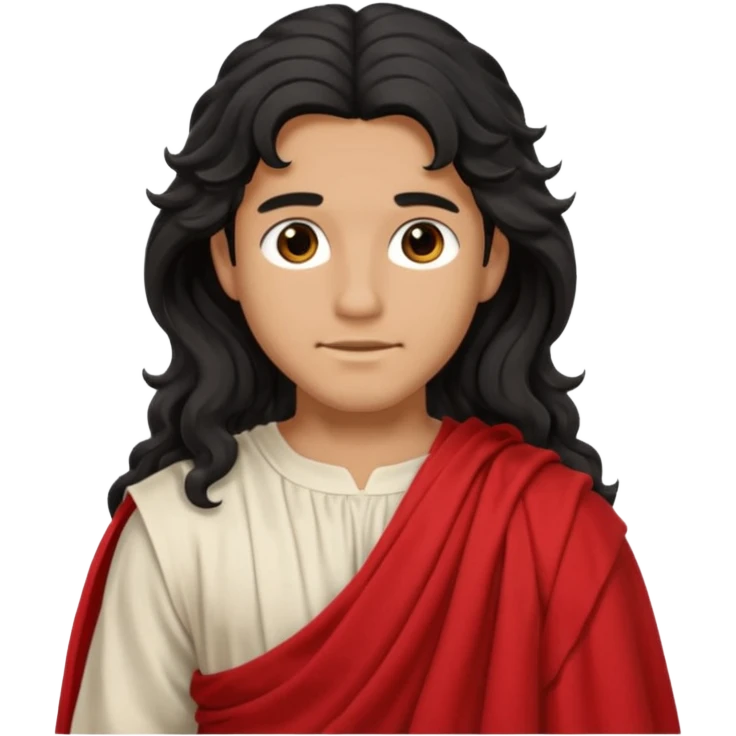 Adonis from Olympus Gods with long black wavy hair, red toga  emoji