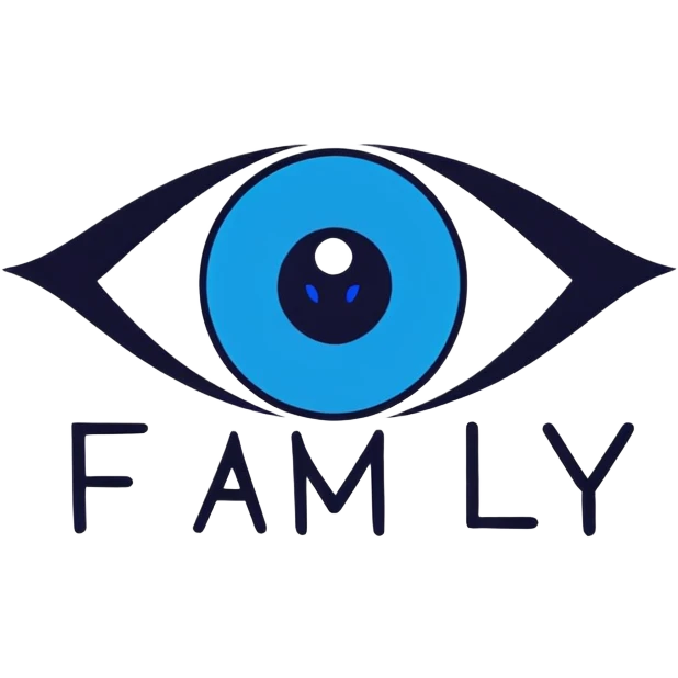 The word family written on a blue evil eye emoji