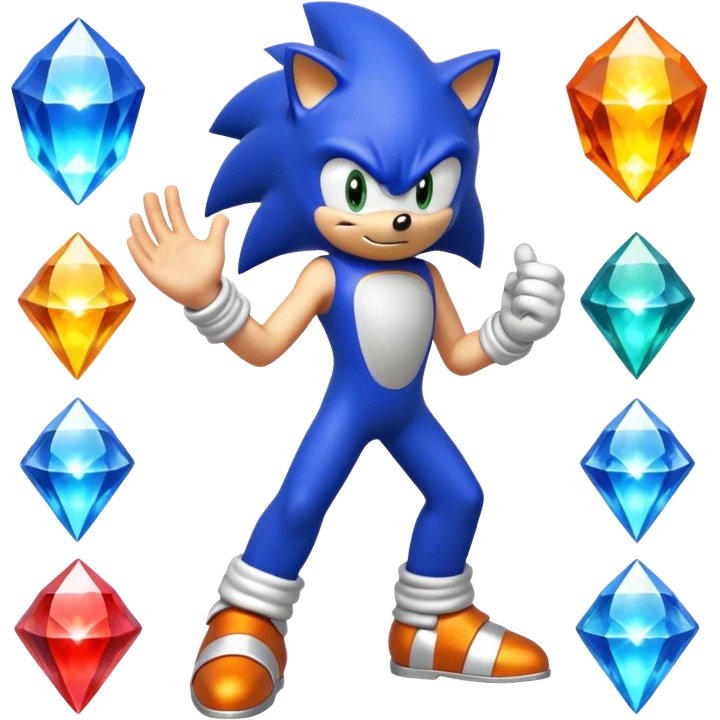 I want Sonic the hedgehog with the 7 chaos emeralds and the Goku aura transformation emoji