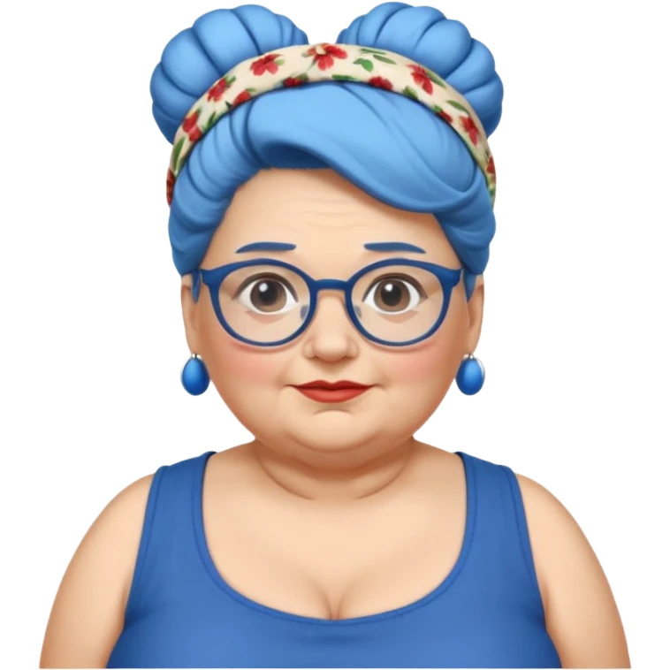 fat old woman with blue big bun hair and glassess and headband emoji