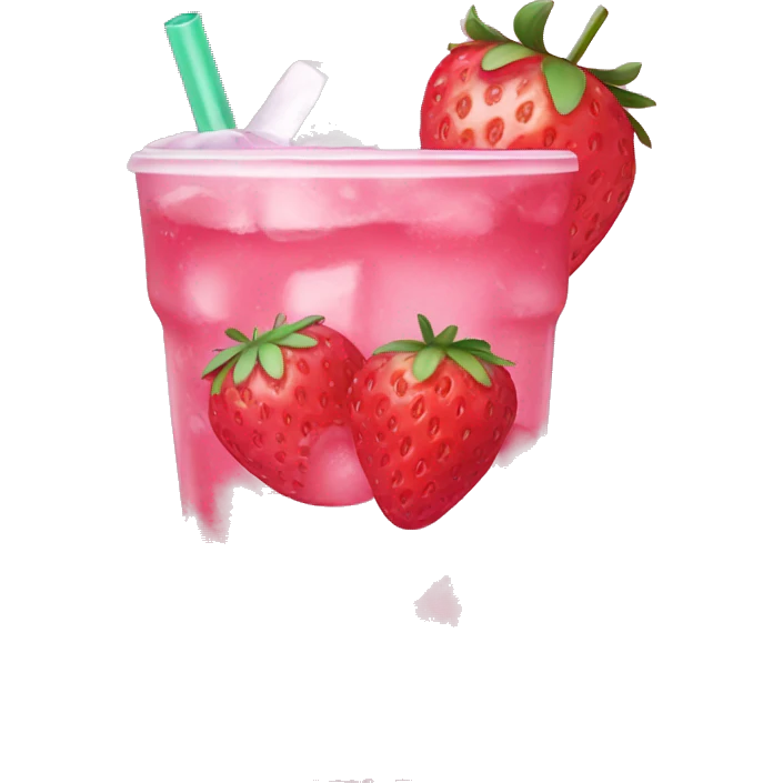 pink drink with ice and strawberries inside  emoji