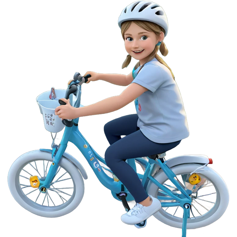 smiling girl outdoors with bicycle emoji
