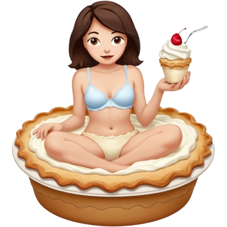 Female in panties sitting in a cream pie emoji