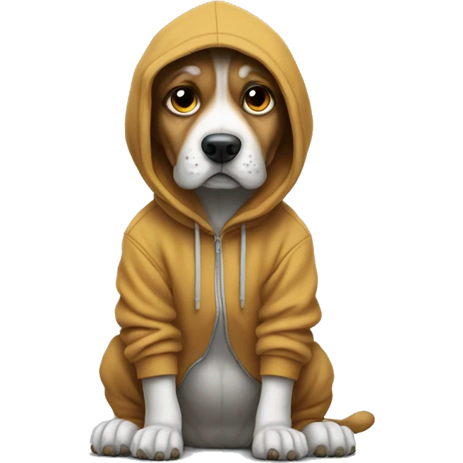Dog wearing hoddie Nike shoes and sad emoji
