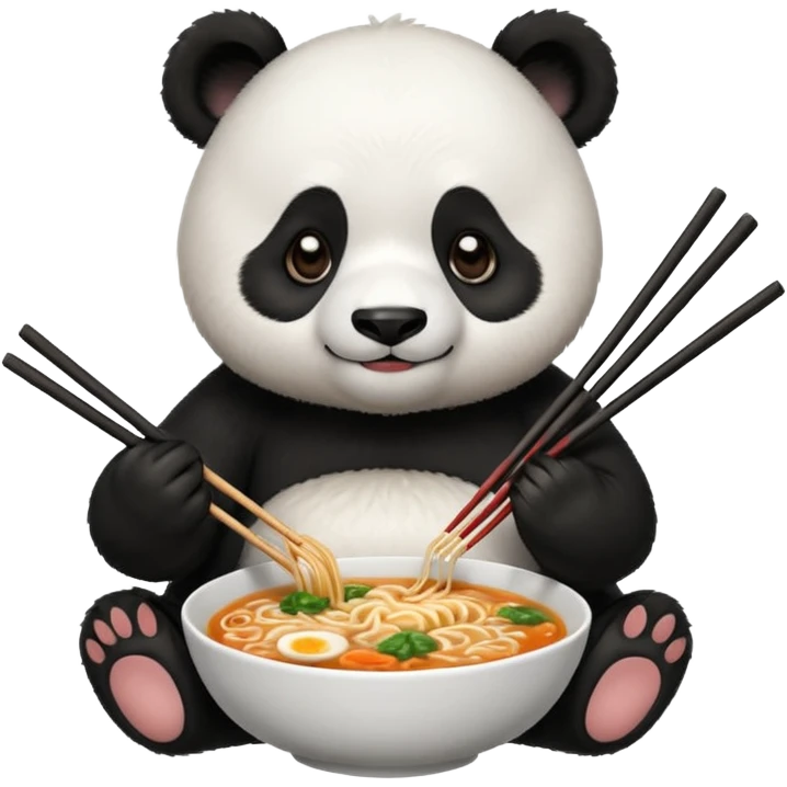 cute hungry panda with chopsticks eating ramen emoji