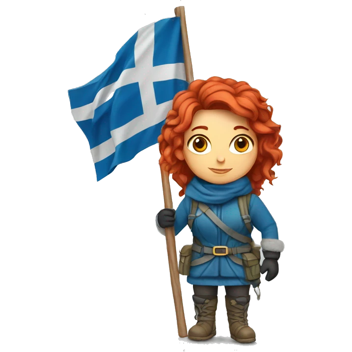 female winter mountaineer red hair holding greek flag emoji