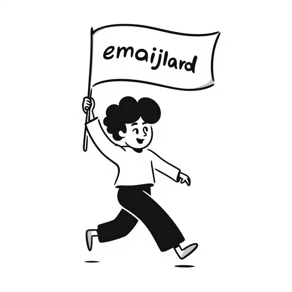 happy runner waving a flag that says 'emojiland' emoji