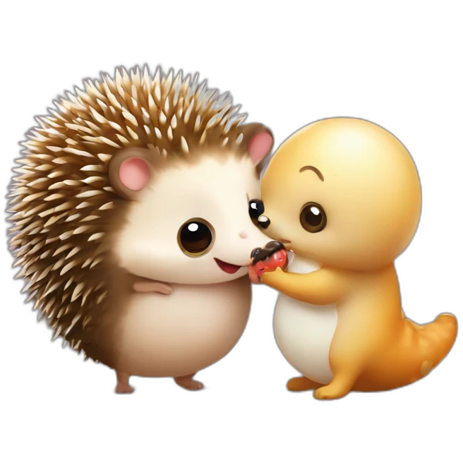 cute hedgehog and lovley snail kissing emoji