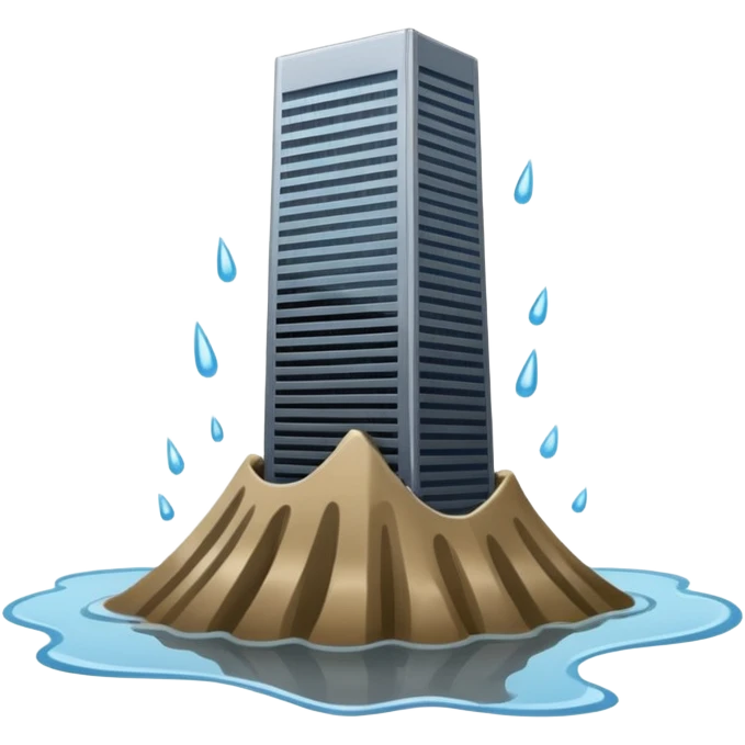 Skyscraper collapsing on quicksand emoji