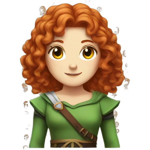 a white girl with long red curly hair and freckles, cosplaying Zelda emoji