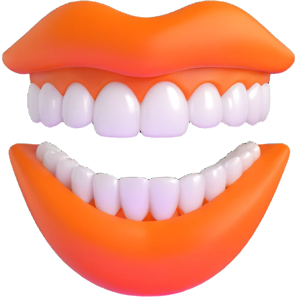 perfect smile with shiny white teeth, lips in vibrant orange color emoji