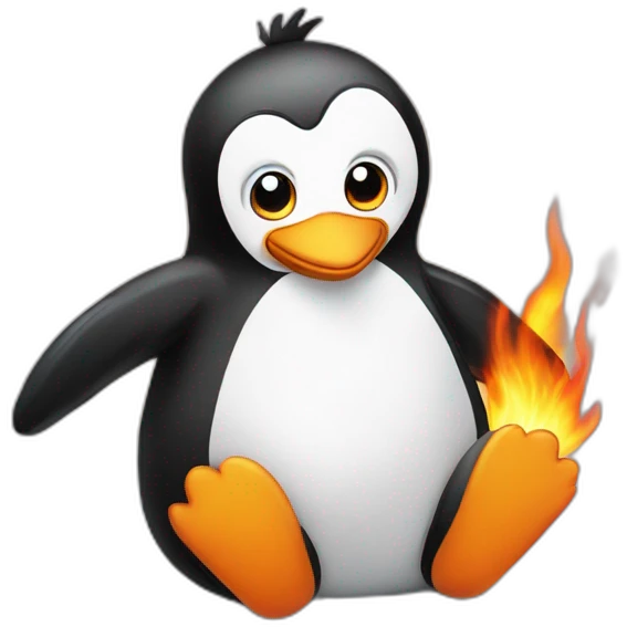 a cute penguin the header on fire sitting cross-legged on a cloud emoji