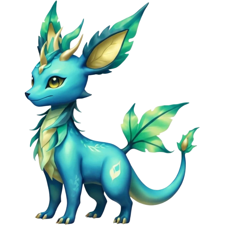 Shiny ethereal elemental Salandit-Leafeon-Vaporeon-hybrid-fusion (full body) emoji
