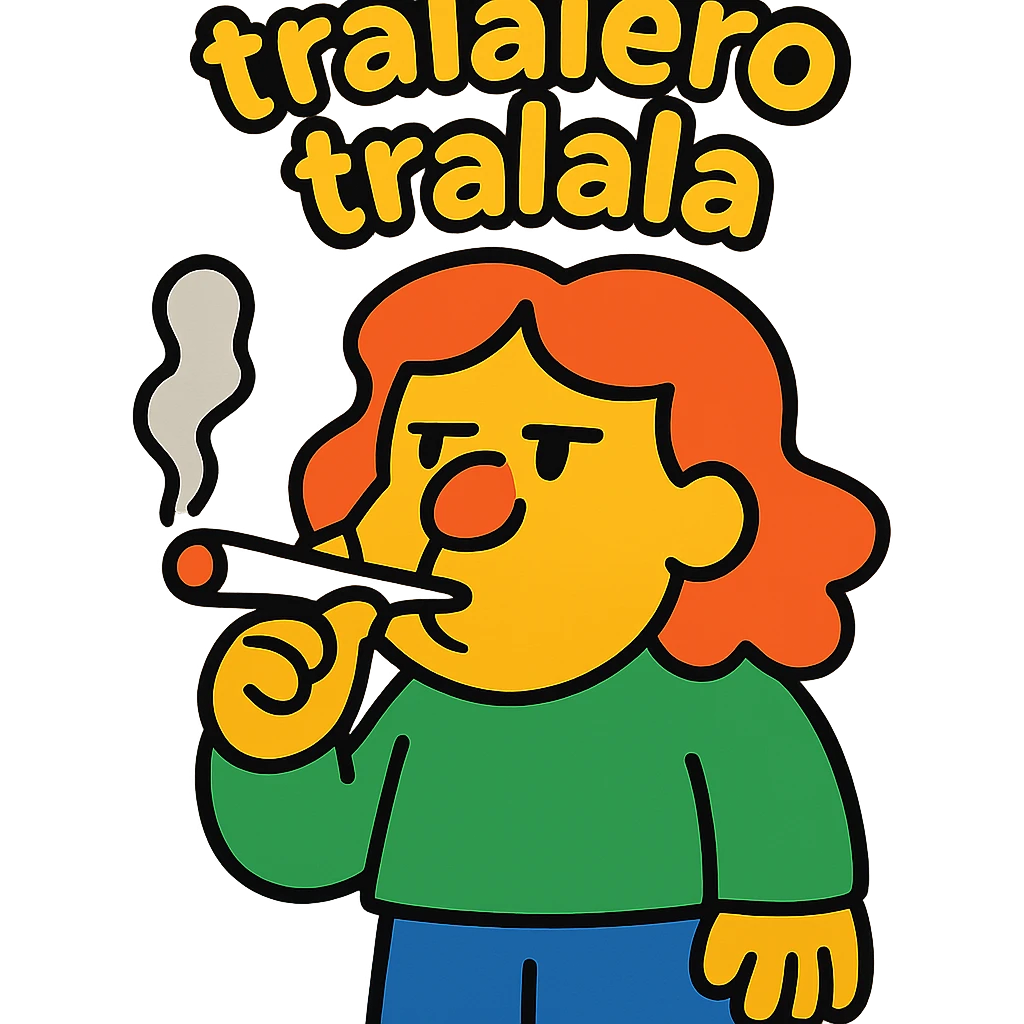 cartoonish character labeled 'tralalero tralala' smoking a joint emoji