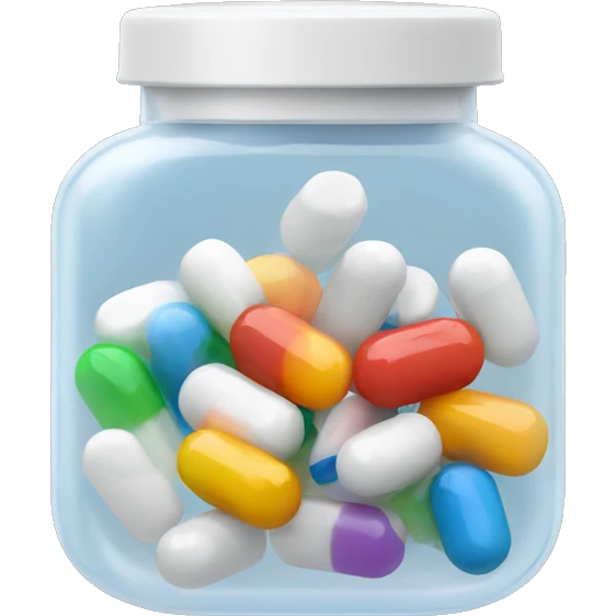 Small translucent plastic container with pills inside emoji