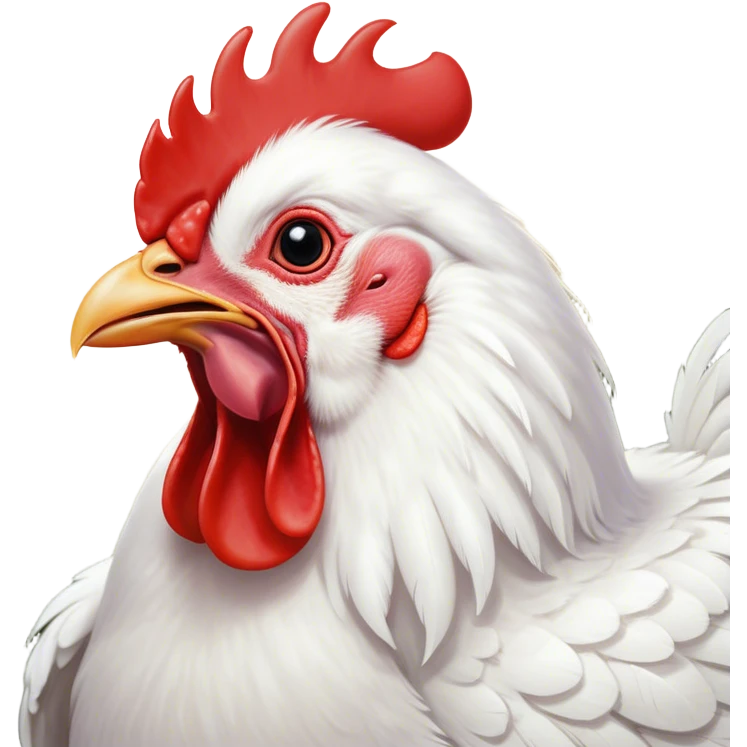 Cinematic Cute Yawning White Chicken Portrait Emoji, Head tilted slightly with a dramatic, wide-open yawn, showcasing a soft, fluffy white plumage with a crisp red comb and drooping wings, round beady eyes barely open in drowsy contentment, Simplified yet irresistibly adorable features, highly detailed, glowing with a soft, cozy glow, high shine, relaxed yet expressive, stylized with a touch of whimsy, bright and endearing, soft glowing outline, capturing the essence of a sleepy yet affectionate chicken, so drowsy it feels like it could stretch out of the screen and curl up for a nap! emoji