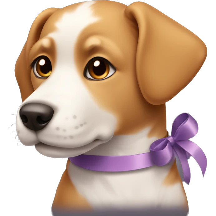 Base Shape: A cute dog face, similar to the 🐕 emoji, with friendly eyes, a small nose, and a happy expression.
Addition: A decorative ribbon (🎀) tied around one of the dog's ears or around its neck like a collar. emoji