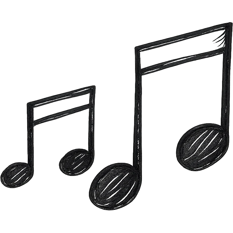 Musical notes icon, hand drawn, black outlines, no fill, simple and clean, angled view emoji