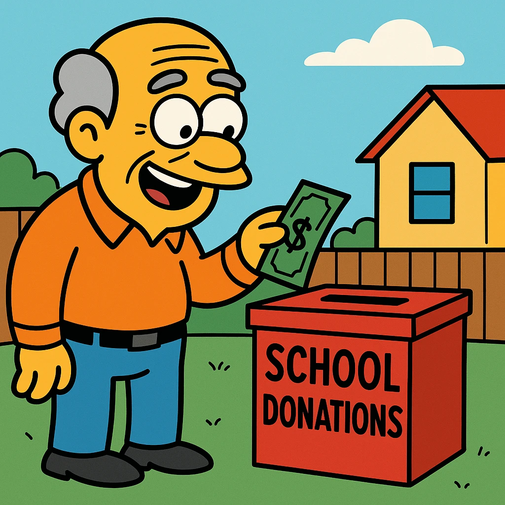 The benevolent old man donated money to the school. emoji