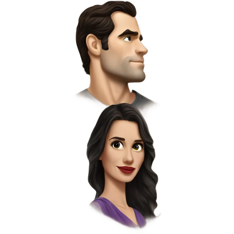 realistic photo of Henry Cavill kissing a beautiful woman  emoji