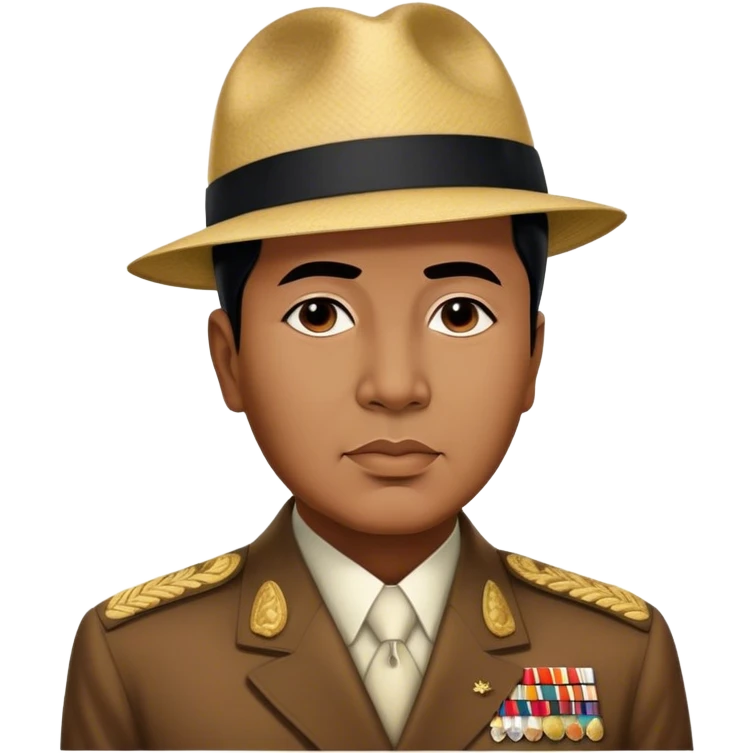 ​Cinematic Realistic Portrait of Sukarno, depicted in a lifelike, realistic style based on his iconic portrait, showcasing his thoughtful, charismatic expression in period attire, rendered with detailed textures and warm, evocative lighting that captures his pioneering spirit and national pride, emoji