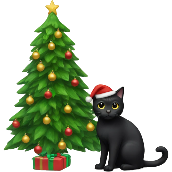 Black cat with Christmas tree emoji